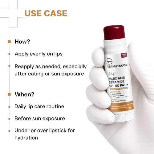 Dermatouch: Kojic Acid Ceramide SPF 50 PA+++ Cherry Red Lip Balm - 5gm | Moisturizing  Sun Protection  Nourishing | Reduces Pigmentation & Heals Dry Lips