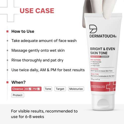 Dermatouch: Dermatouch Bright & Even Skin Tone Face Wash Po2 | For Tan & Dark Spot Removal | For Even & Glowing Skin | For All Skin Types | For Both Men & Women | 70gm  Pack Of 2