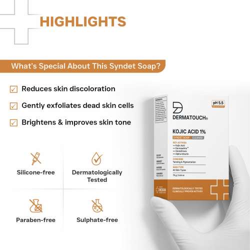 Dermatouch: DERMATOUCH Kojic Acid 1% Soap with Glutathione | For Pigmentation & Sun damage | Soap for Men & Women | Suitable for All Skin Types | 75gm