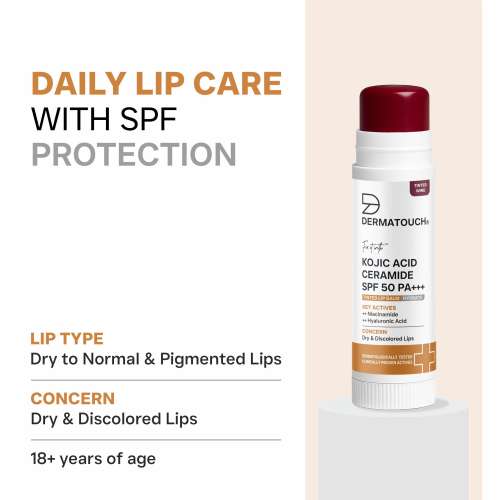 Dermatouch: Kojic Acid Ceramide SPF 50 PA+++ Cherry Red Lip Balm - 5gm | Moisturizing  Sun Protection  Nourishing | Reduces Pigmentation & Heals Dry Lips