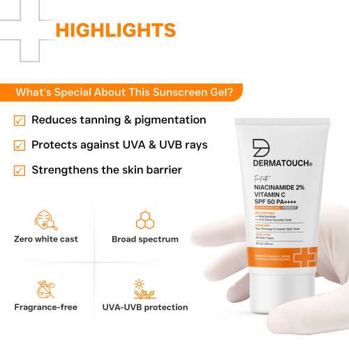 Dermatouch: Dermatouch Niacinamide 2% Vitamin C Sunscreen For Glowing Skin | Spf 50+ Pa ++++ | Quick Absorbing | Zero White Cast | 30gm