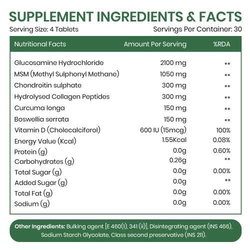 Vlado's Himalayan Organics: Vladoâ€™s Himalayan Organics Glucosamine Chondroitin MSM Tablets | Cartilage & Joint Support Supplement | Glucosamine for Joint Relieves Pain and Stiffness I Added Collagen peptides, Curcuma, Vitamin D & Boswellia - Pure Veg Formula - 120 Vegetarian Table