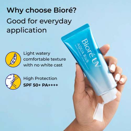 Biore: UV Aqua Rich Watery Essence Sunscreen SPF 50+ PA++++ - m | UV Protection | Lightweight Finish | Hydrating | Daily Defense | 15g