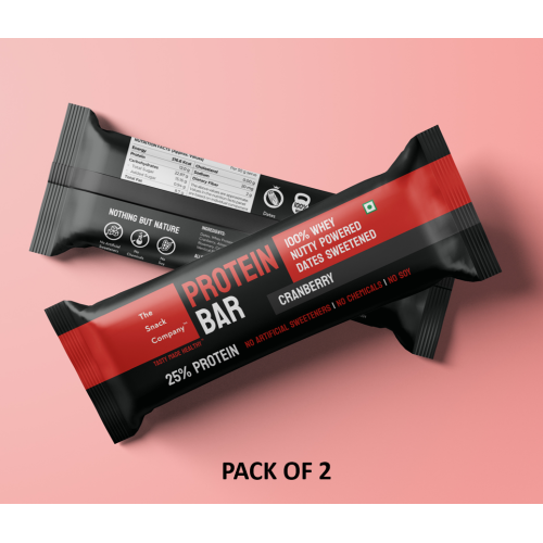The Snack Company: Cranberry Protein Bar 50gm  Pack of 2| 100% Whey Protein Bar | 25% Protein in every serve