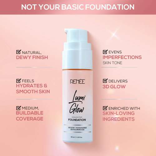 Renee Cosmetics: Lumi Glow Highlighting Foundation 04 Luminous Sand 30ml