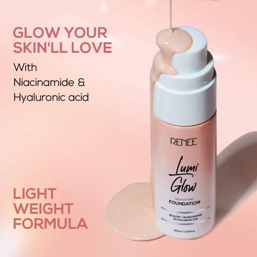 Renee Cosmetics: Lumi Glow Highlighting Foundation 01 Satin Ivory 30ml