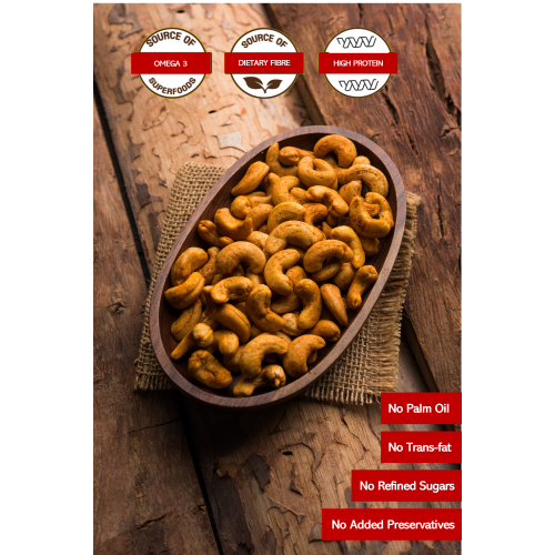 The Snack Company: Roasted Cashews - Peri Peri 125gm | Roasted not Fried | No added preservatives, healthy and tasty dry fruit snack