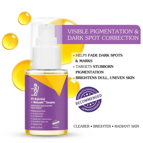 Bake Cosmetics: 2% Kojic Acid Face Serum with MelasaRx Complex for Dark Spots, Pigmentation & Brightening Glow 30ml