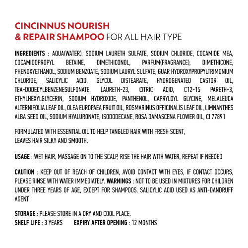 CINCINNUS: Essential Oil Scented Nourish And Repair Shampoo For All Hair Type 750ml