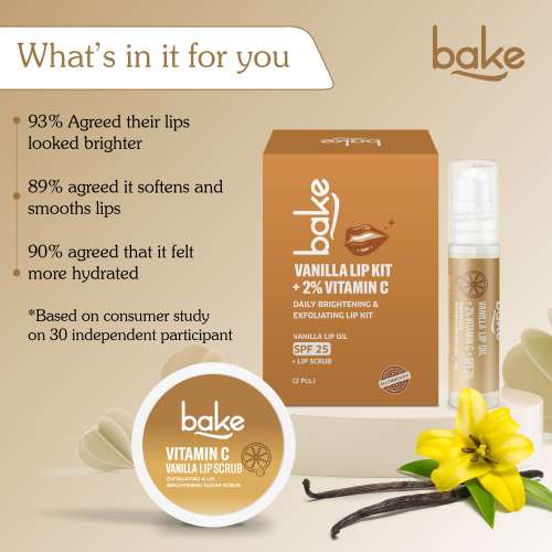 Bake Cosmetics: Vitamin C Vanilla Lip Kit - Lip Oil & Scrub for Pigmented & Dry Lips | Brightening & Repair Care 40gm