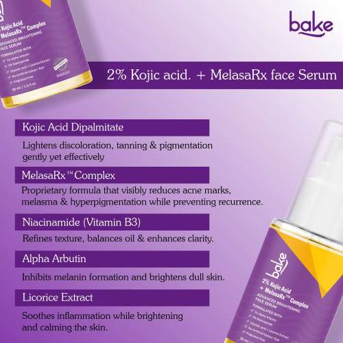Bake Cosmetics: 2% Kojic Acid Face Serum with MelasaRx Complex for Dark Spots, Pigmentation & Brightening Glow 30ml