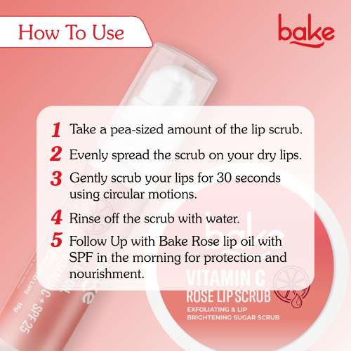 Bake Cosmetics: Vitamin C Rose Lip Care Kit SPF 25 - Lip Oil & Scrub for Pigmented & Dry Lips | Brightening & Exfoliating 40gm