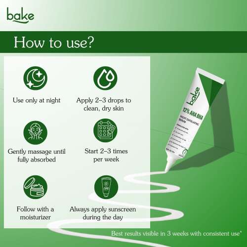 Bake Cosmetics: 12% AHA BHA Night Exfoliating Serum  Glycolic & Salicylic Acid | Smooths Skin, Refines Pores & Boosts Cell Turnover 30gm
