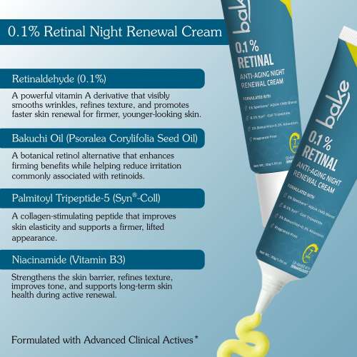 Bake Cosmetics: 0.1% Retinaldehyde Night Renewal Cream Anti-Aging Face Cream, Firms Skin, Reduces Fine Lines & Wrinkles 30gm