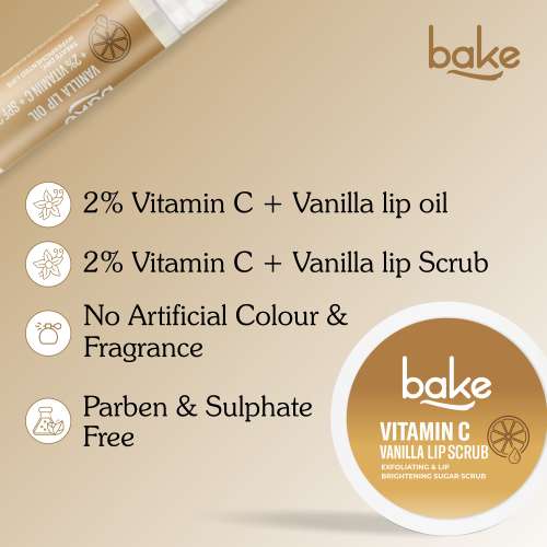 Bake Cosmetics: Vitamin C Vanilla Lip Kit - Lip Oil & Scrub for Pigmented & Dry Lips | Brightening & Repair Care 40gm