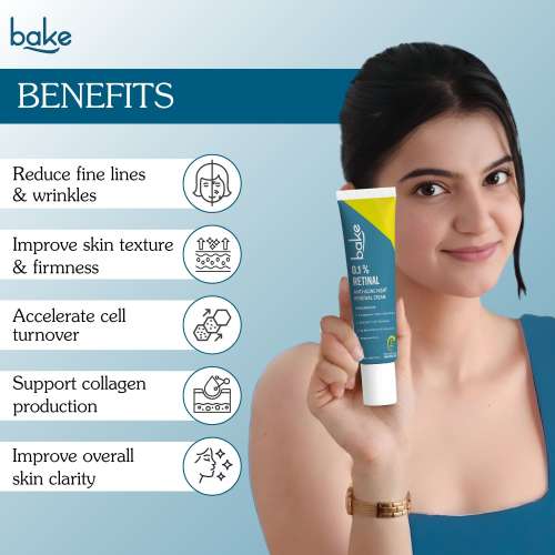 Bake Cosmetics: 0.1% Retinaldehyde Night Renewal Cream Anti-Aging Face Cream, Firms Skin, Reduces Fine Lines & Wrinkles 30gm