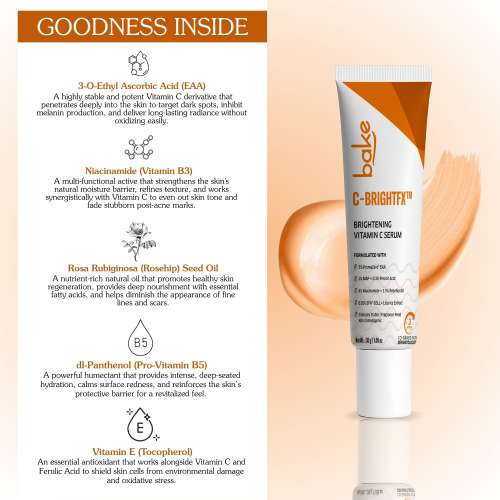 Bake Cosmetics: C-BrightFX Vitamin C Serum  5% Ethyl Ascorbic Acid + Niacinamide for Dark Spots, Pigmentation & Glow 30gm