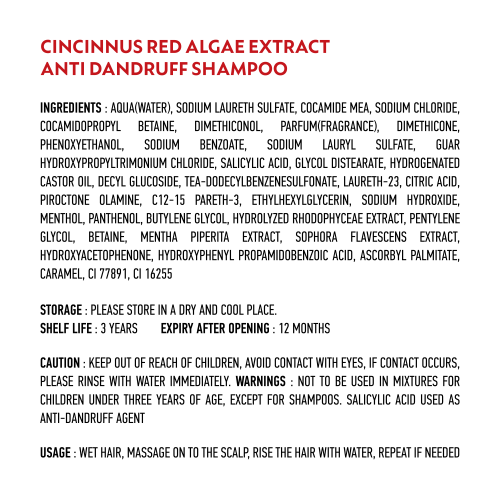 CINCINNUS: Red Algae Extract Anti Dandruff Shampoo 500ml