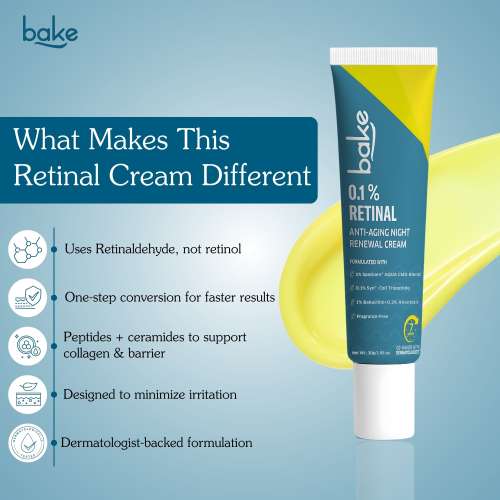 Bake Cosmetics: 0.1% Retinaldehyde Night Renewal Cream Anti-Aging Face Cream, Firms Skin, Reduces Fine Lines & Wrinkles 30gm