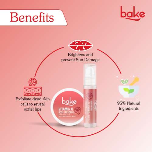 Bake Cosmetics: Vitamin C Rose Lip Care Kit SPF 25 - Lip Oil & Scrub for Pigmented & Dry Lips | Brightening & Exfoliating 40gm