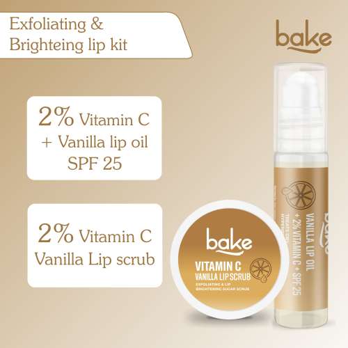 Bake Cosmetics: Vitamin C Vanilla Lip Kit - Lip Oil & Scrub for Pigmented & Dry Lips | Brightening & Repair Care 40gm