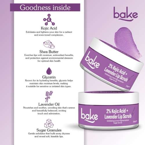 Bake Cosmetics: Kojic Acid Lavender Lip Care Kit SPF 50 - Lip Oil & Scrub for Dark Lips, Hydrating & Brightening 40gm