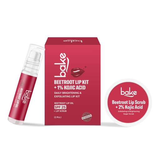 Bake Cosmetics: Beetroot Lip Kit with Kojic Acid | Lip Scrub + SPF 25 Lip Oil | Brightens Dark & Pigmented Lips 40gm