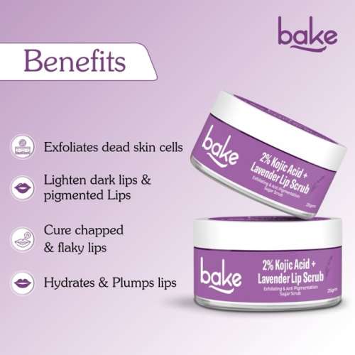 Bake Cosmetics: Kojic Acid Lavender Lip Care Kit SPF 50 - Lip Oil & Scrub for Dark Lips, Hydrating & Brightening 40gm