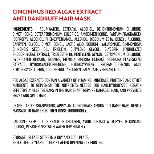 CINCINNUS: Red Algae Extract Anti Dandruff Hair mask 500ml