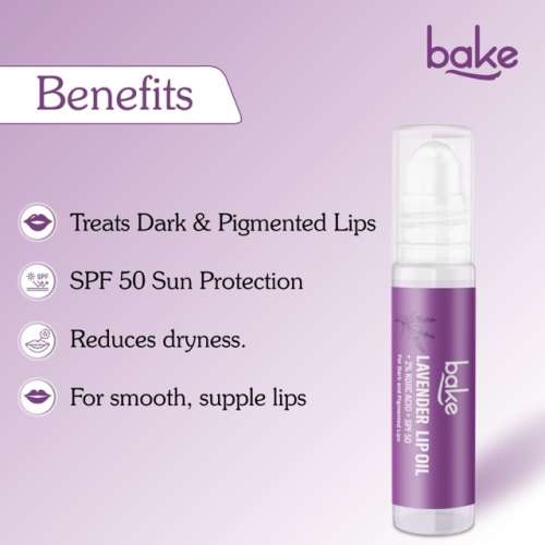 Bake Cosmetics: Kojic Acid Lavender Lip Care Kit SPF 50 - Lip Oil & Scrub for Dark Lips, Hydrating & Brightening 40gm