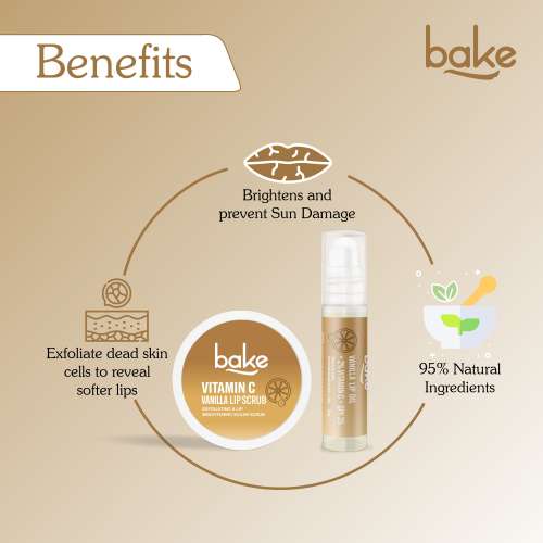 Bake Cosmetics: Vitamin C Vanilla Lip Kit - Lip Oil & Scrub for Pigmented & Dry Lips | Brightening & Repair Care 40gm