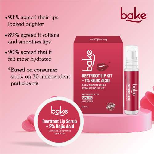 Bake Cosmetics: Beetroot Lip Kit with Kojic Acid | Lip Scrub + SPF 25 Lip Oil | Brightens Dark & Pigmented Lips 40gm