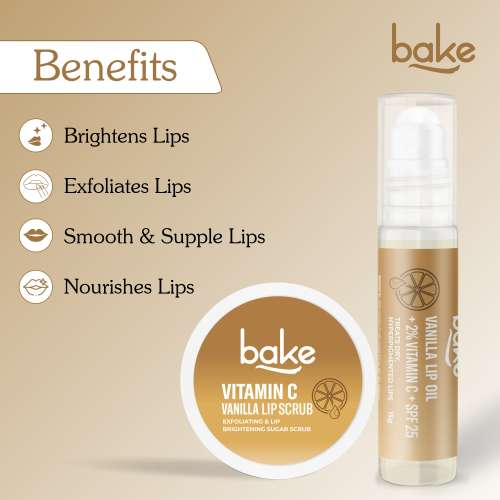 Bake Cosmetics: Vitamin C Vanilla Lip Kit - Lip Oil & Scrub for Pigmented & Dry Lips | Brightening & Repair Care 40gm