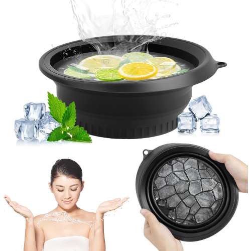 kindlife: Portable Foldable Silicone Ice Facial Bowl, for Home Ice Bath Facial Plunge Bowl, Black 
