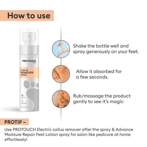 Protouch: Callus Remover Spray | Natural Exfoliation with Green Tea Extract and Aloe Vera Extract | Nourishing Coconut Oil & Olive Oil | Instantly Smooth, Soft Feet |100ml | Pack of 2