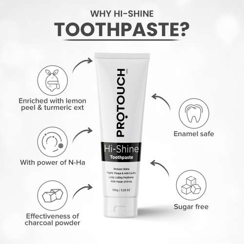 Protouch: Hi Shine Toothpaste | Teeth Whitening, Cavity Prevention and Superior Cleaning | SLS & Fluoride Free Toothpaste with N-HA for teeth remineralization & Active Cleaning 100gm Pack of 2