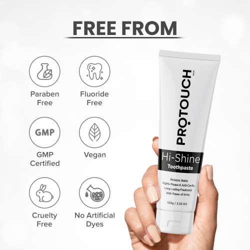 Protouch: Hi Shine Toothpaste | Teeth Whitening, Cavity Prevention and Superior Cleaning | SLS & Fluoride Free Toothpaste with N-HA for teeth remineralization & Active Cleaning 100gm Pack of 2