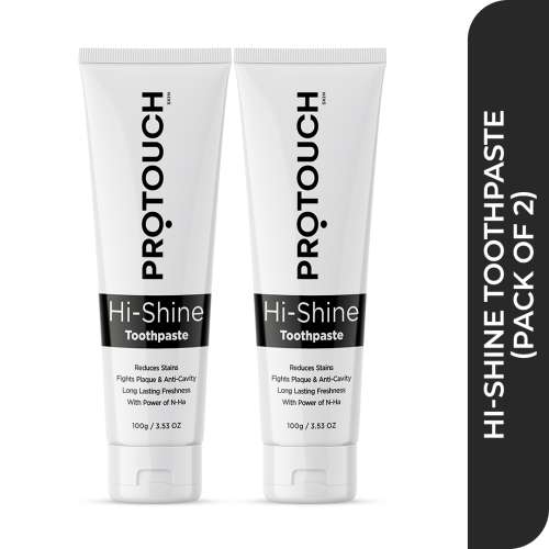 Protouch: Hi Shine Toothpaste | Teeth Whitening, Cavity Prevention and Superior Cleaning | SLS & Fluoride Free Toothpaste with N-HA for teeth remineralization & Active Cleaning 100gm Pack of 2