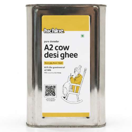 Hichkie: A2 Cow Desi Ghee | Bilona Method | Curd-Churned | Lab Tested  | 5Ltr