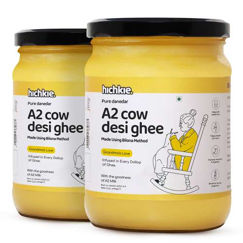 Hichkie: A2 Cow Desi Ghee | Bilona Method | Curd-Churned | Lab Tested  | 500ml | Pack of 2