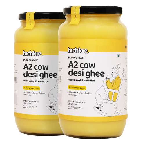 Hichkie: A2 Cow Desi Ghee| Bilona Method | Curd-Churned | Lab Tested |2 x1000ml | Pack of 2