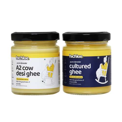 Hichkie: A2 Cow Desi Ghee |Cultured Ghee | Bilona Method | Lab Tested.| Pack of 2|180ml