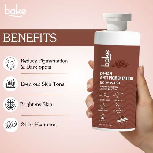 Bake Cosmetics: De-Tan Anti-Pigmentation Coffee Body Wash with Kojic, Glycolic & Lactic Acid for Spots, Pigmentation & Tan Removal 300ml