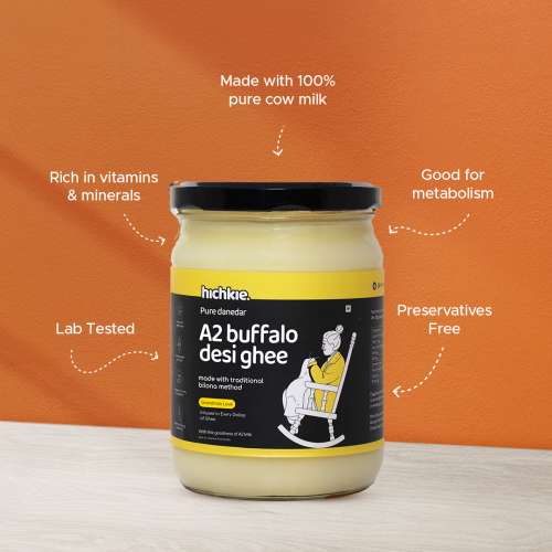 Hichkie: A2 Buffalo Desi Ghee | Bilona Method | Curd-Churned | Lab Tested  | 500ml