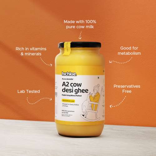 Hichkie: A2 Cow Desi Ghee| Bilona Method | Curd-Churned | Lab Tested |2 x1000ml | Pack of 2