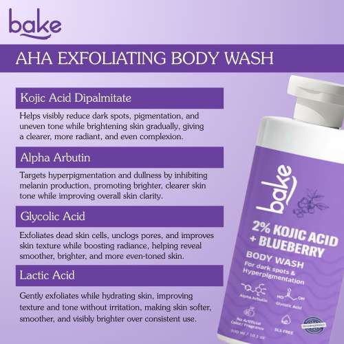 Bake Cosmetics: 2% Kojic Acid Brightening Body Wash for Pigmentation Tan Removal & Dark Spots 300ml