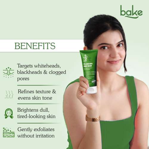 Bake Cosmetics: 5% AHA BHA Face Wash with 1.5% Salicylic Acid for Acne, Open Pores, Dark Spots & Oil Control 100ml