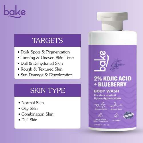 Bake Cosmetics: 2% Kojic Acid Brightening Body Wash for Pigmentation Tan Removal & Dark Spots 300ml