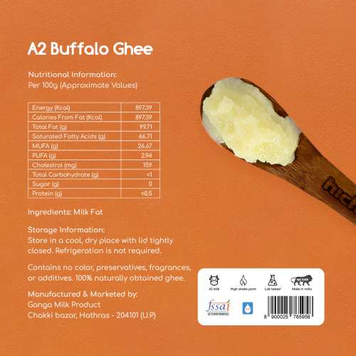 Hichkie: A2 Buffalo Desi Ghee | Bilona Method | Curd-Churned | Lab Tested  | 500ml