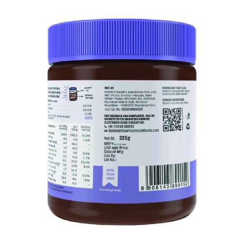 The Whole Truth: Dark Chocolate Peanut Butter 325g Creamy No Artificial Sweeteners Gluten Free No Preservatives 100% natural protein source